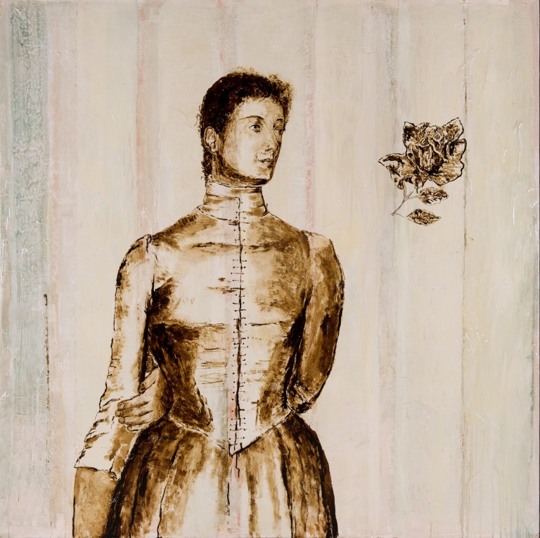 Huile sur toile, technique mixte, "Marguerite Khnopff" ou "Contre dame", 160x160cm, 2012