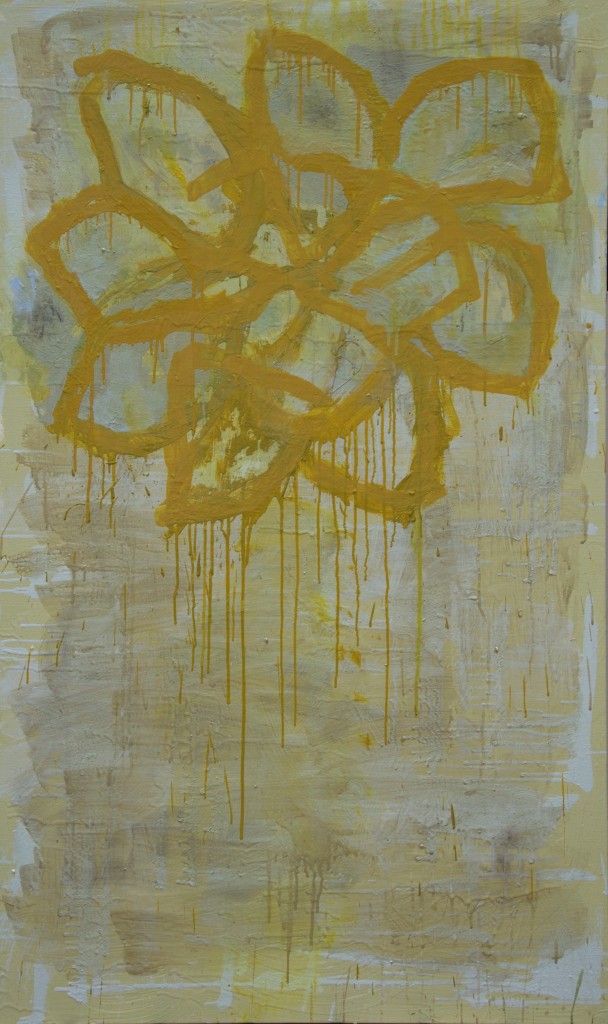 Huile sur toile, technique mixte, acrylique, 97x162 cm, sans titre, jaune, 2016
