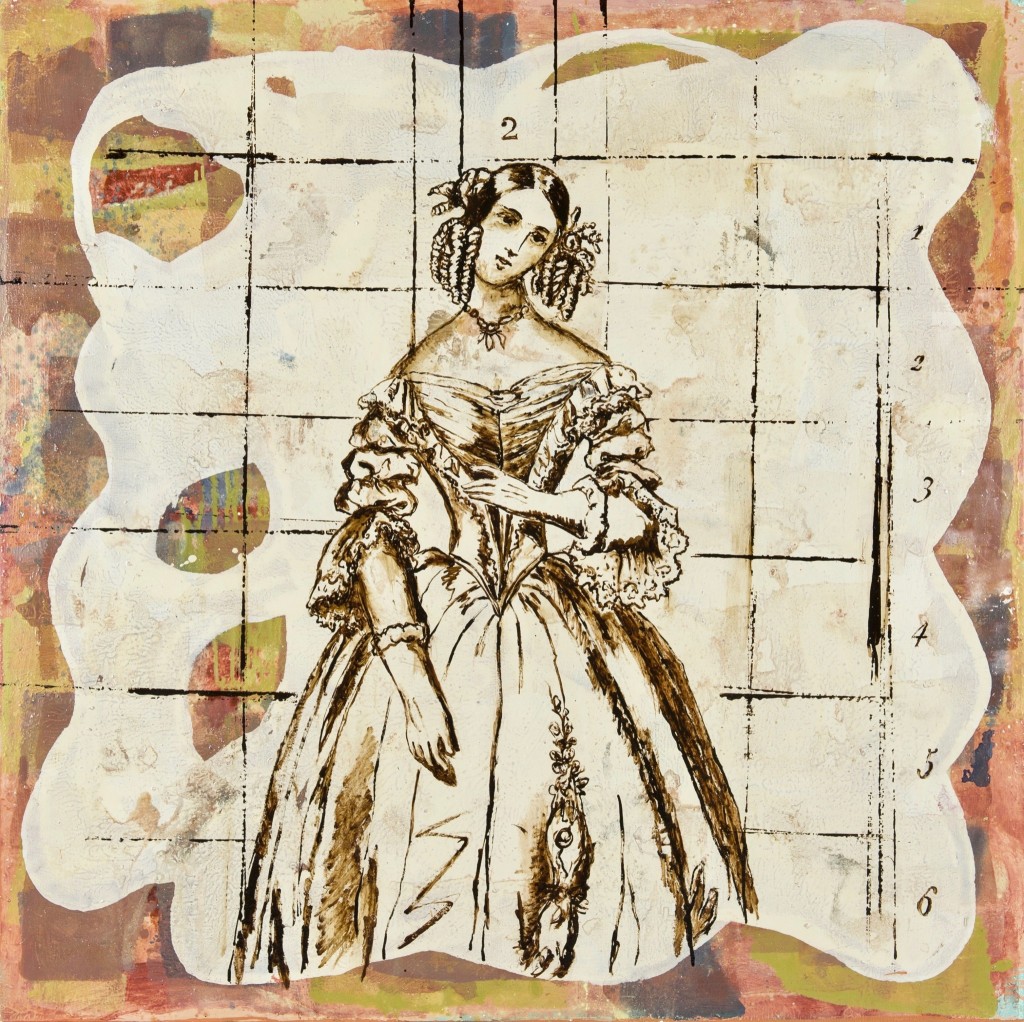 Huile sur toile avec goudron 130 x 130 cm d'après un patron de mode de 1860, 2003