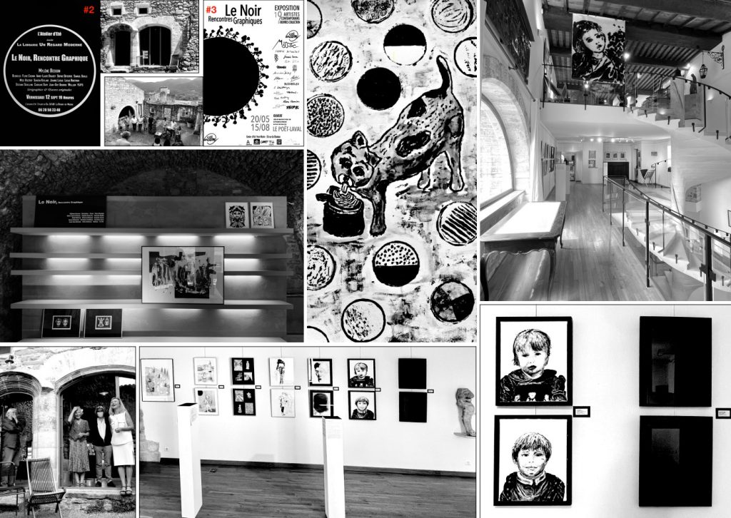 "Le Noir, Rencontre Graphique", Exposition de 10 artistes à l'Atelier d’été, Châteauneuf-de-Mazenc, sept 2020, Centre d’art Le Poët-Laval, mai/sept 2021