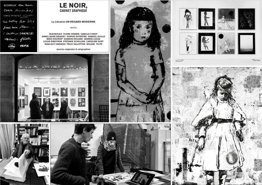 "Le Noir, Cabinet Graphique", Exposition d'artistes: Oeuvres originales et Sérigraphies, La librairie Un Regard Moderne, 75006 Paris, 2019